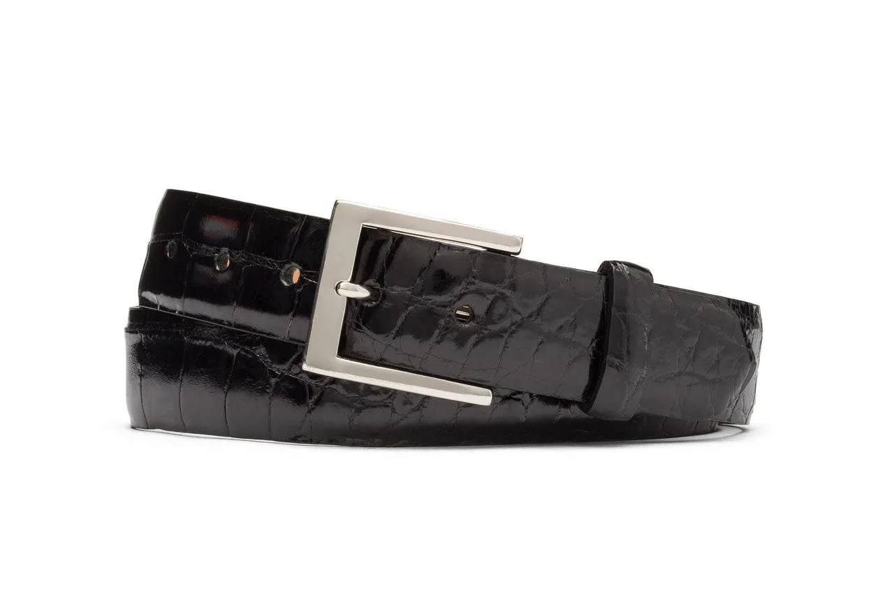 Extra-Long 1-1/4" Glazed American Alligator Belt with Nickel and Gold Buckles sold by W. Kleinberg