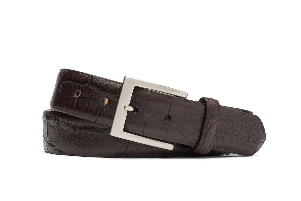 Extra-Long 1-1/8" Matte American Alligator Belt with Brushed Nickel and Gold Buckles sold by W. Kleinberg product image thumbnail 5