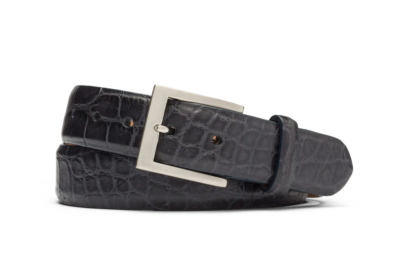 Extra-Long 1-1/8" Matte American Alligator Belt with Brushed Nickel and Gold Buckles sold by W. Kleinberg product image thumbnail 2