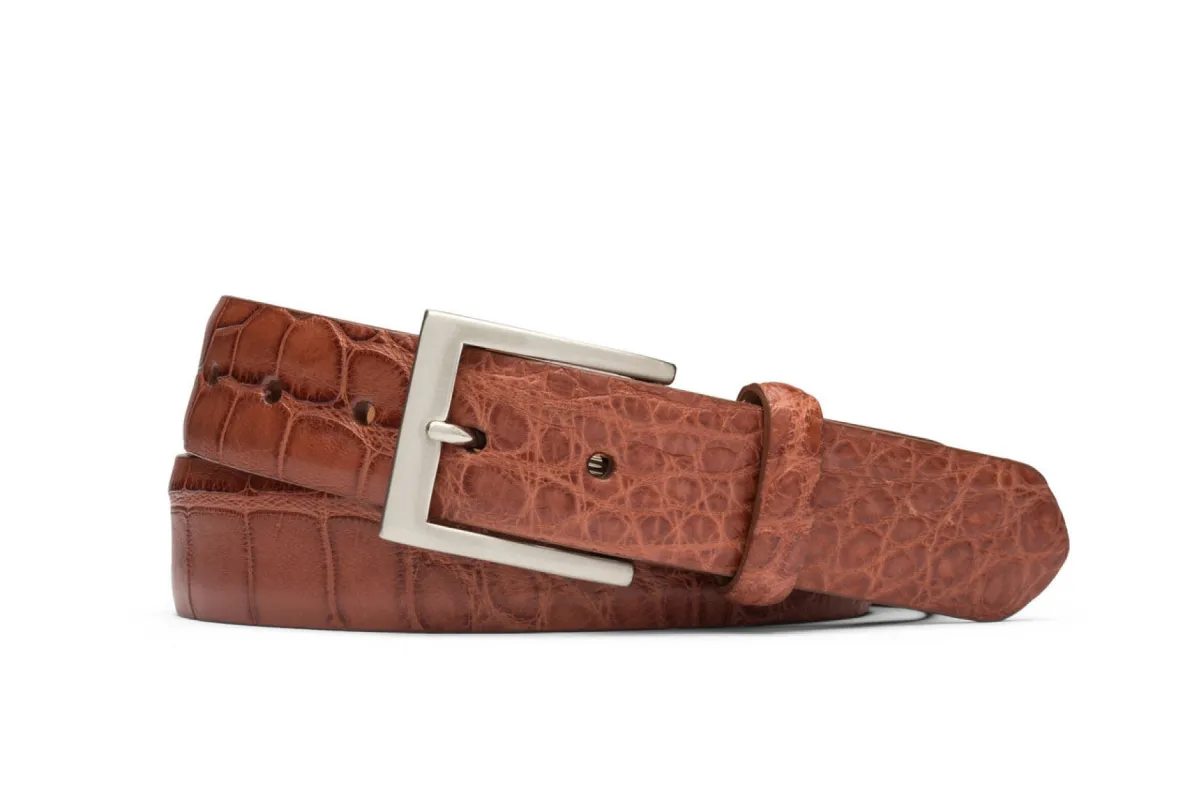 Extra-Long 1-3/8" Matte American Alligator Belt with Brushed Nickel and Gold Buckles sold by W. Kleinberg