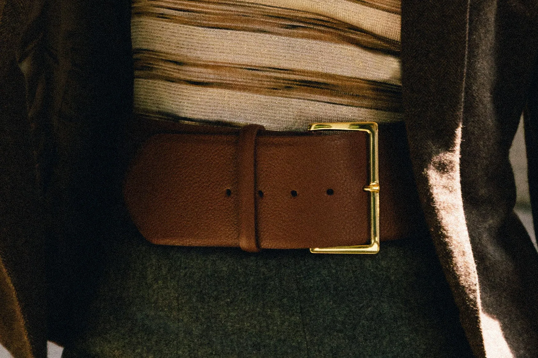 Wide Pebbled Calf Belt with Gold Buckle sold by W. Kleinberg