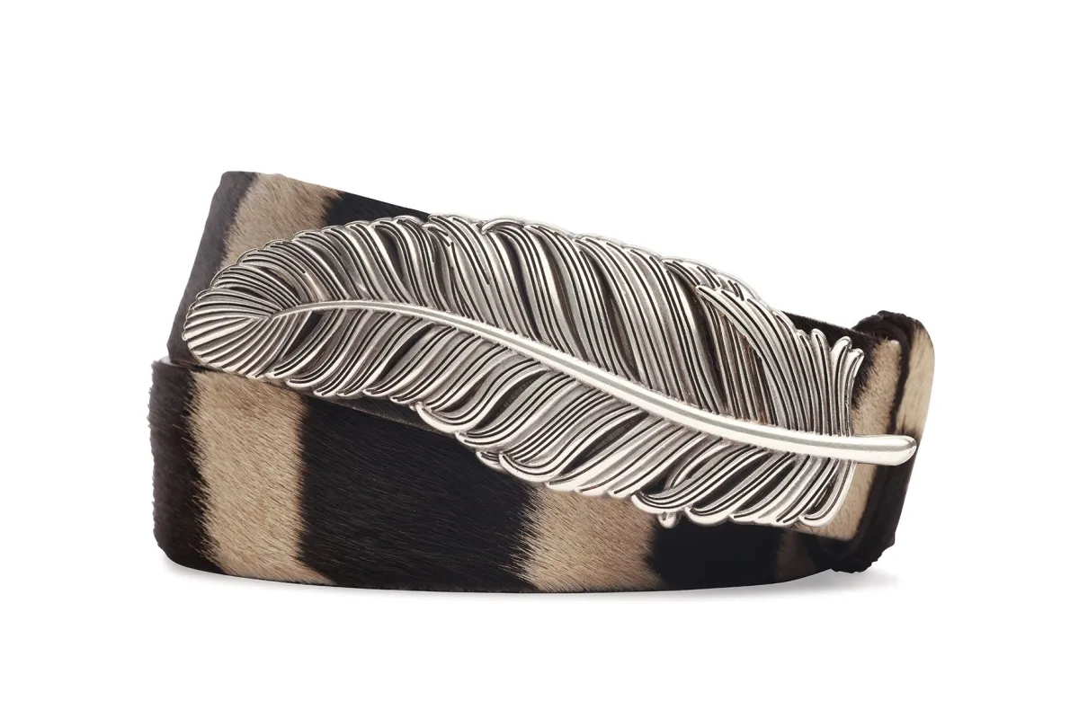 1-1/2" Zebra Belt with Feather Plaque Buckle sold by W. Kleinberg