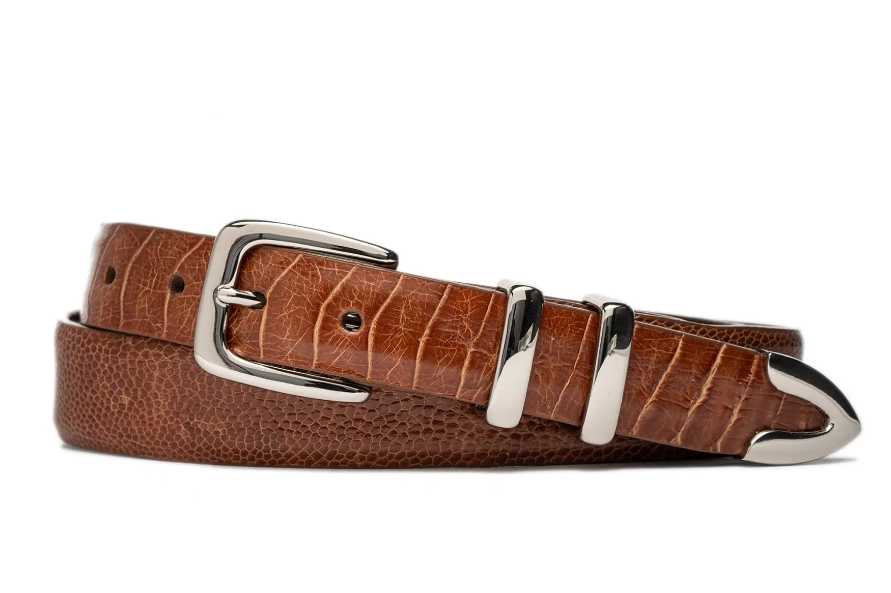 Tapered Ostrich Leg Golf Belt with Nickel Tip Set Buckle sold by W. Kleinberg
