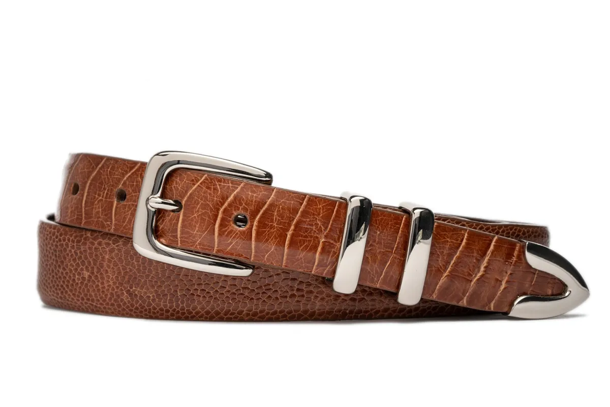 Tapered Ostrich Leg Golf Belt with Nickel Tip Set Buckle sold by W. Kleinberg