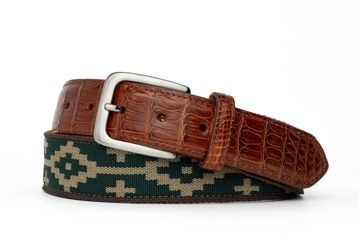 Satillo Belt with Crocodile Tabs and Brushed Nickel Buckle sold by W. Kleinberg