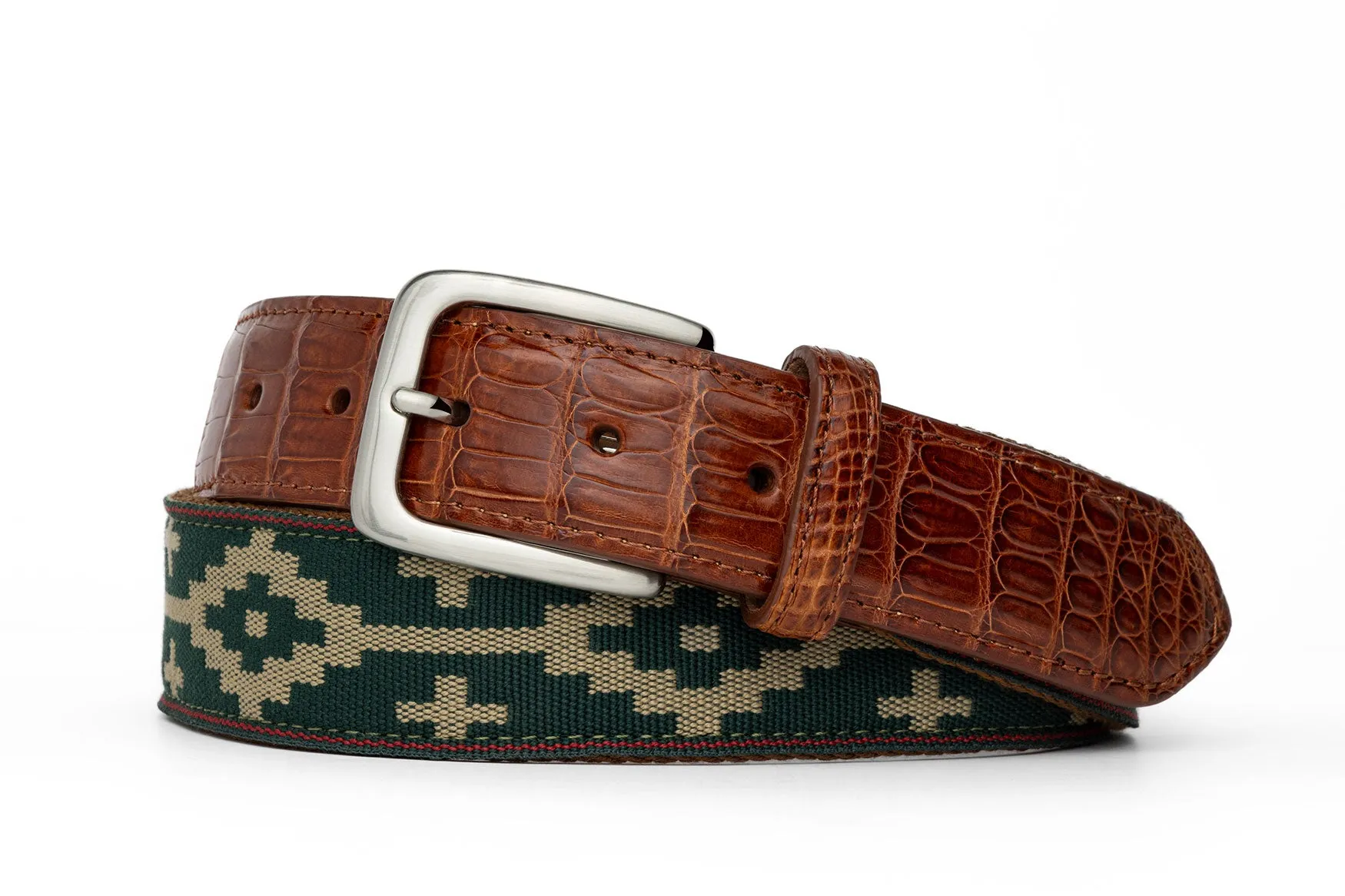 Satillo Belt with Crocodile Tabs and Brushed Nickel Buckle sold by W. Kleinberg
