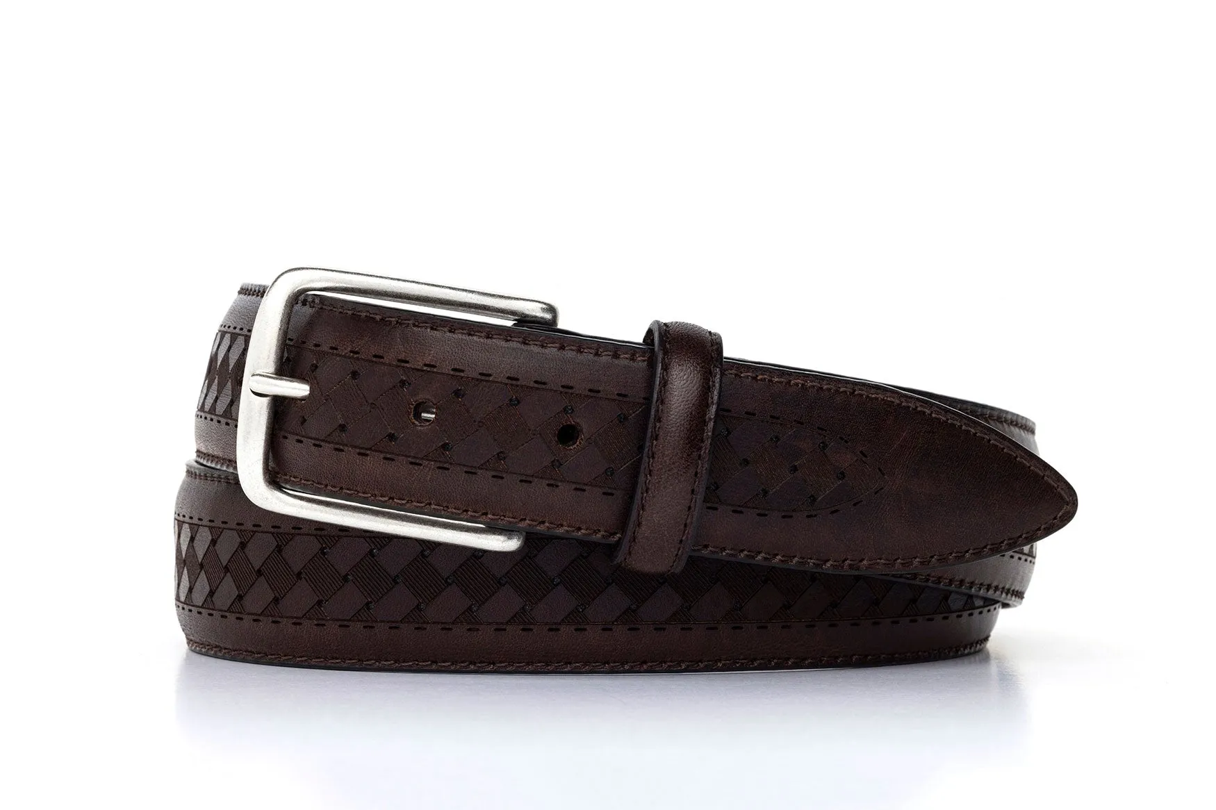 Italian Woven Stitch Calf Belt with Antique Silver Buckle sold by W. Kleinberg product image thumbnail 2