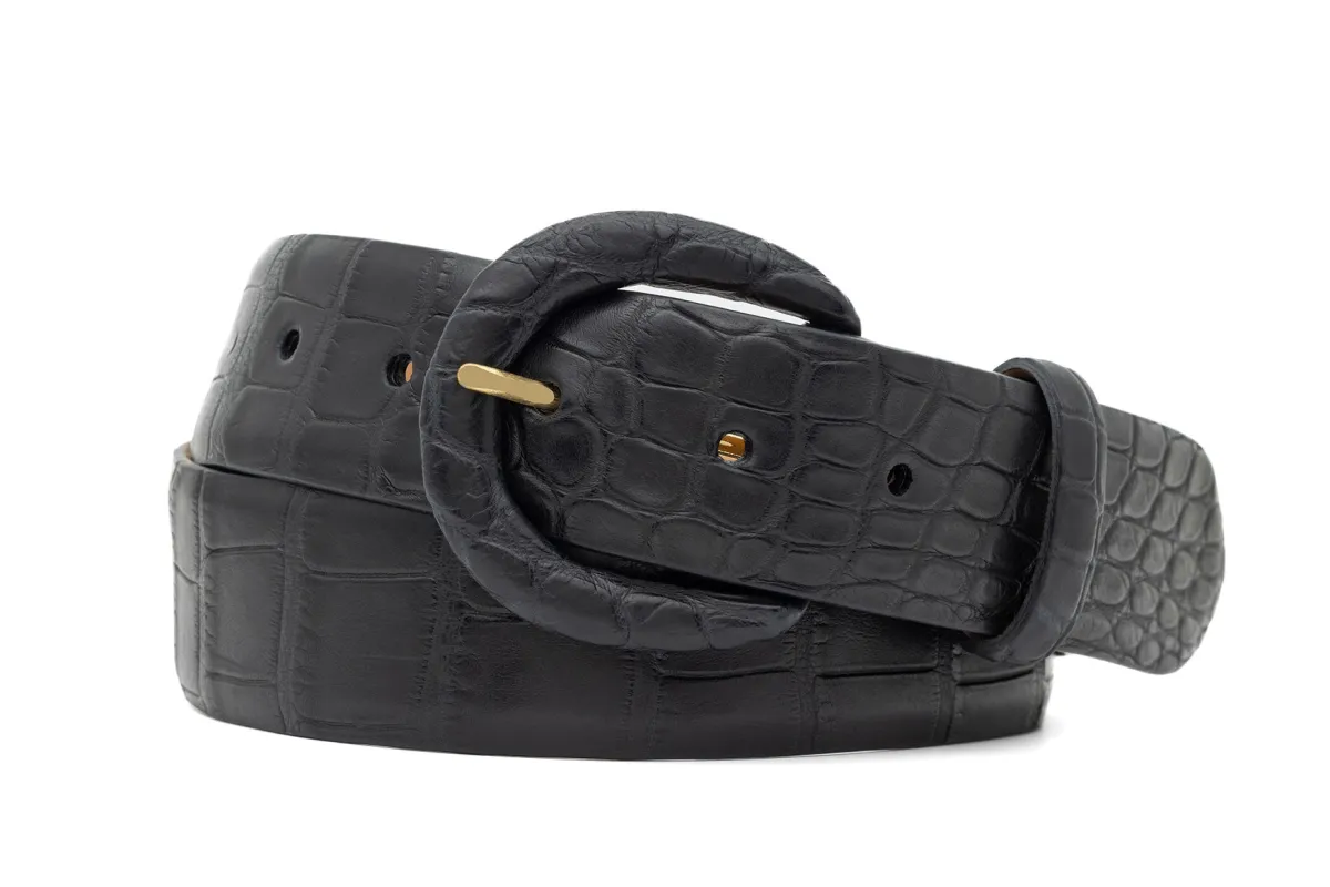 1-1/2" Matte Alligator Belt with Covered Crescent Buckle sold by W. Kleinberg