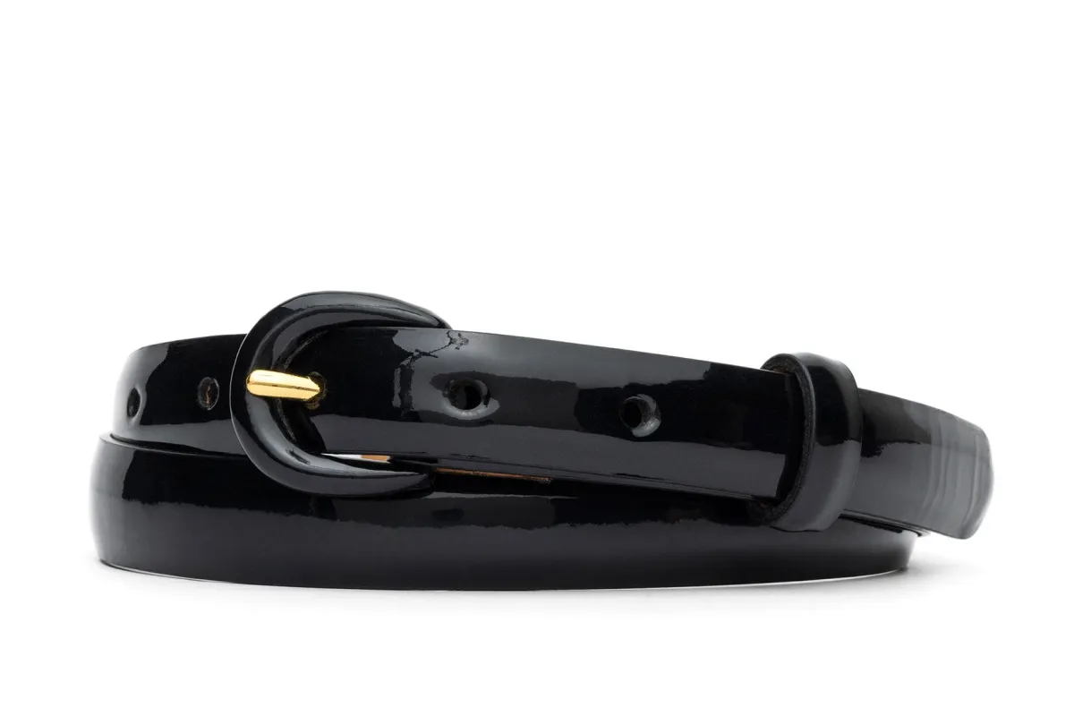 Patent Leather Belt with Covered Crescent Buckle sold by W. Kleinberg