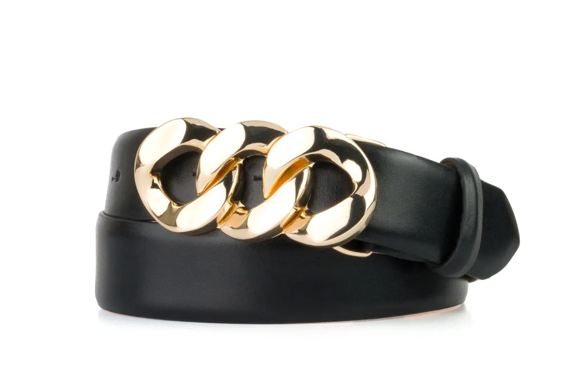 Glazed Calf Belt with 3 Links Gold Chain Buckle made by W. Kleinberg