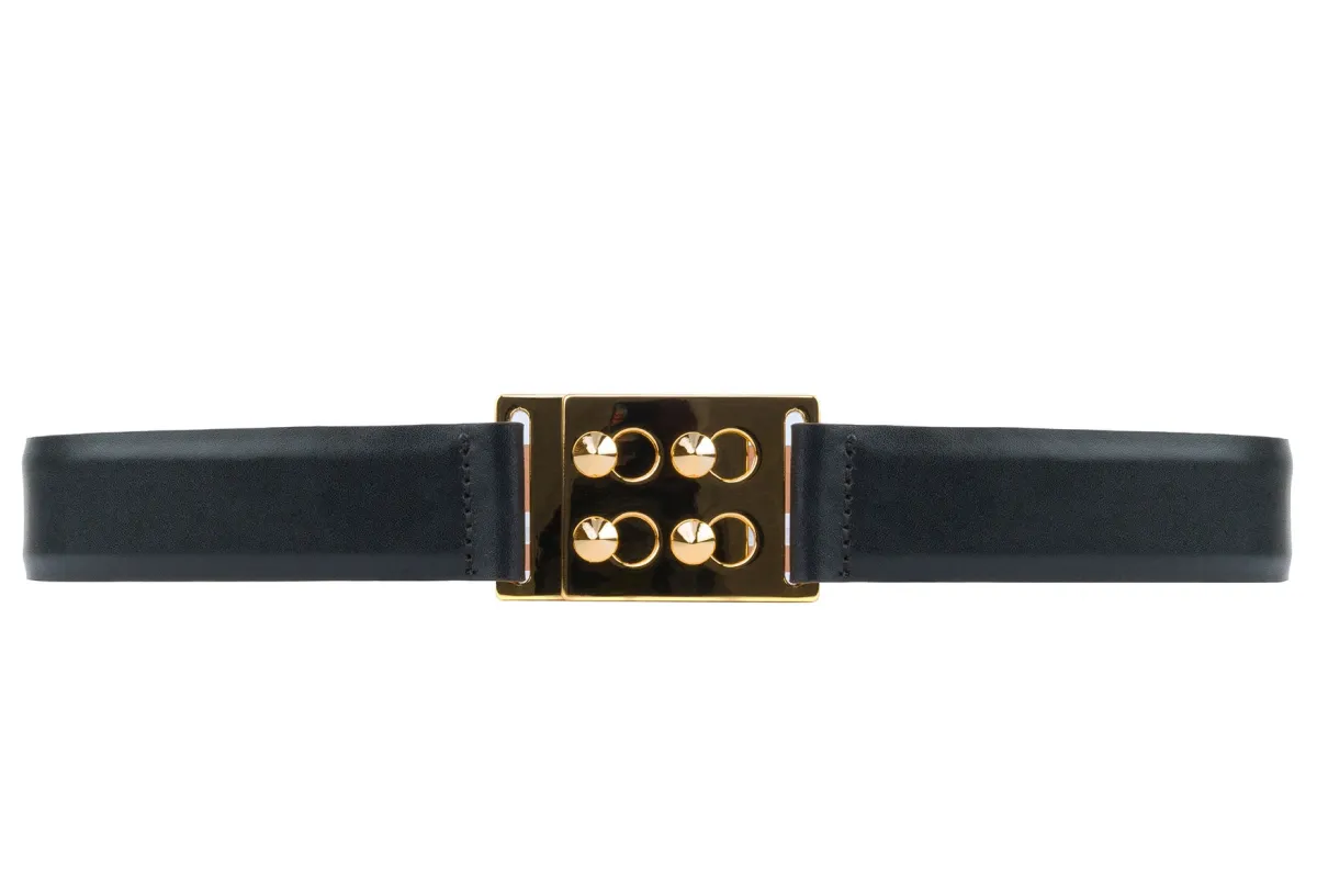 Glazed Calf Belt with 4-Stud Plaque Closure made by W. Kleinberg