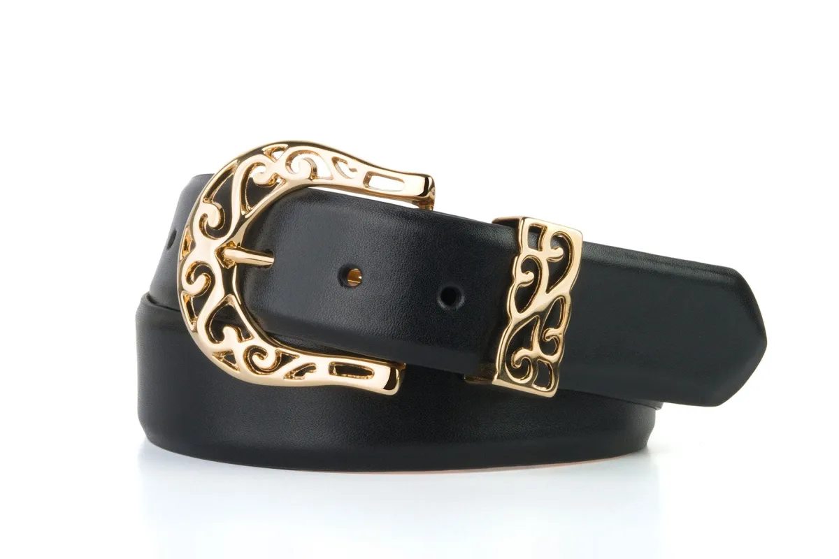 Glazed Calf Belt with Gold Filligree Buckle and Keeper made by W. Kleinberg