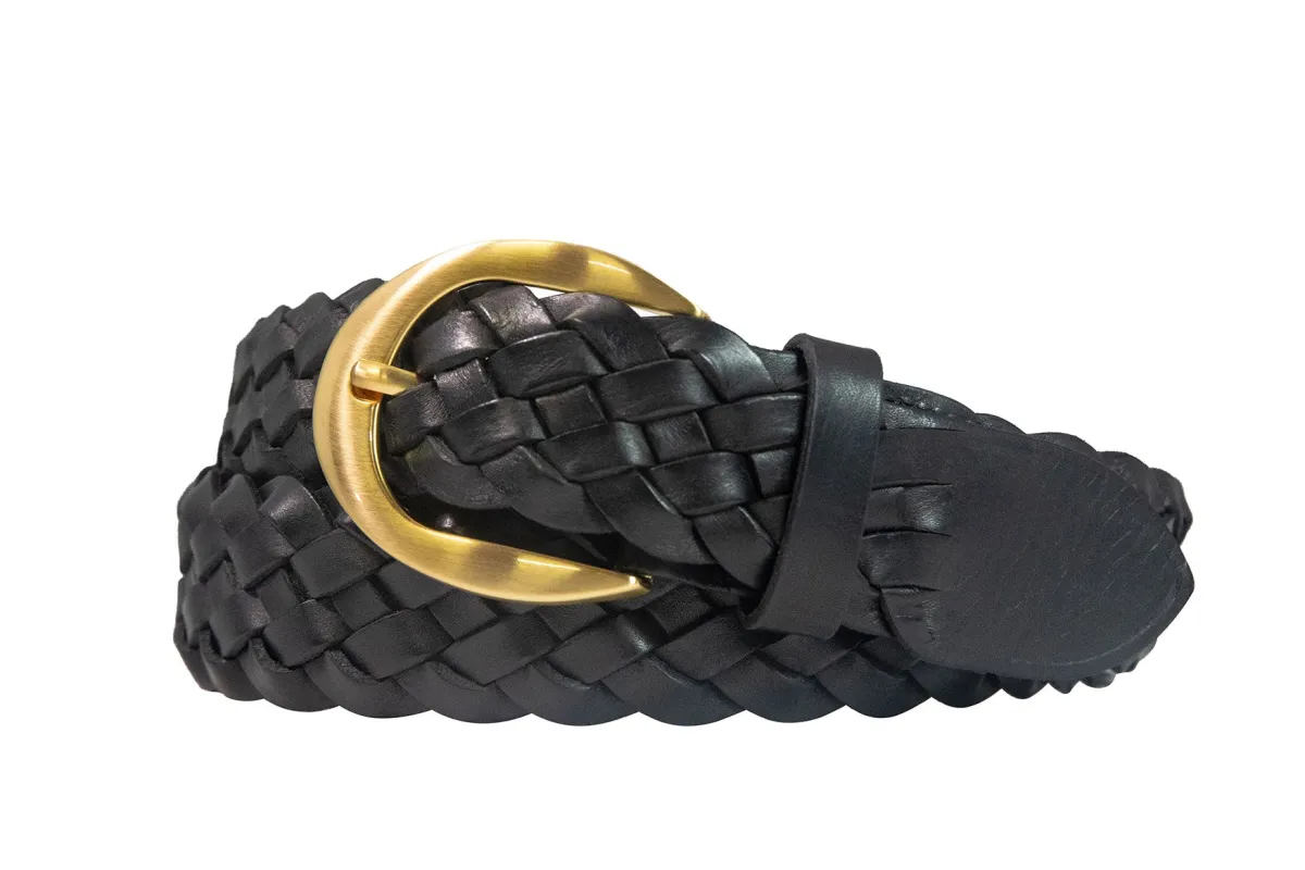 Braided Calf Belt with Brushed Gold Buckle made by W. Kleinberg