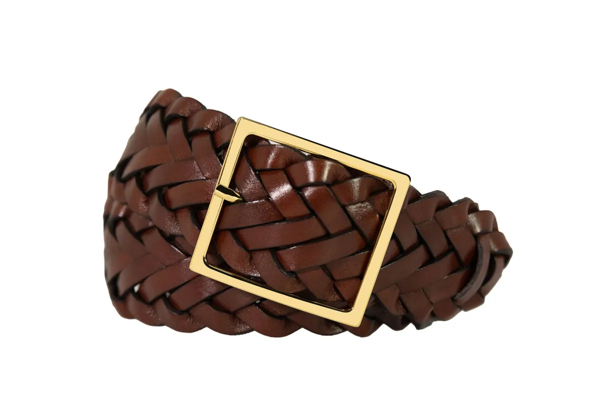 Classic Braided Calf Belt with Square Gold Buckle made by W. Kleinberg