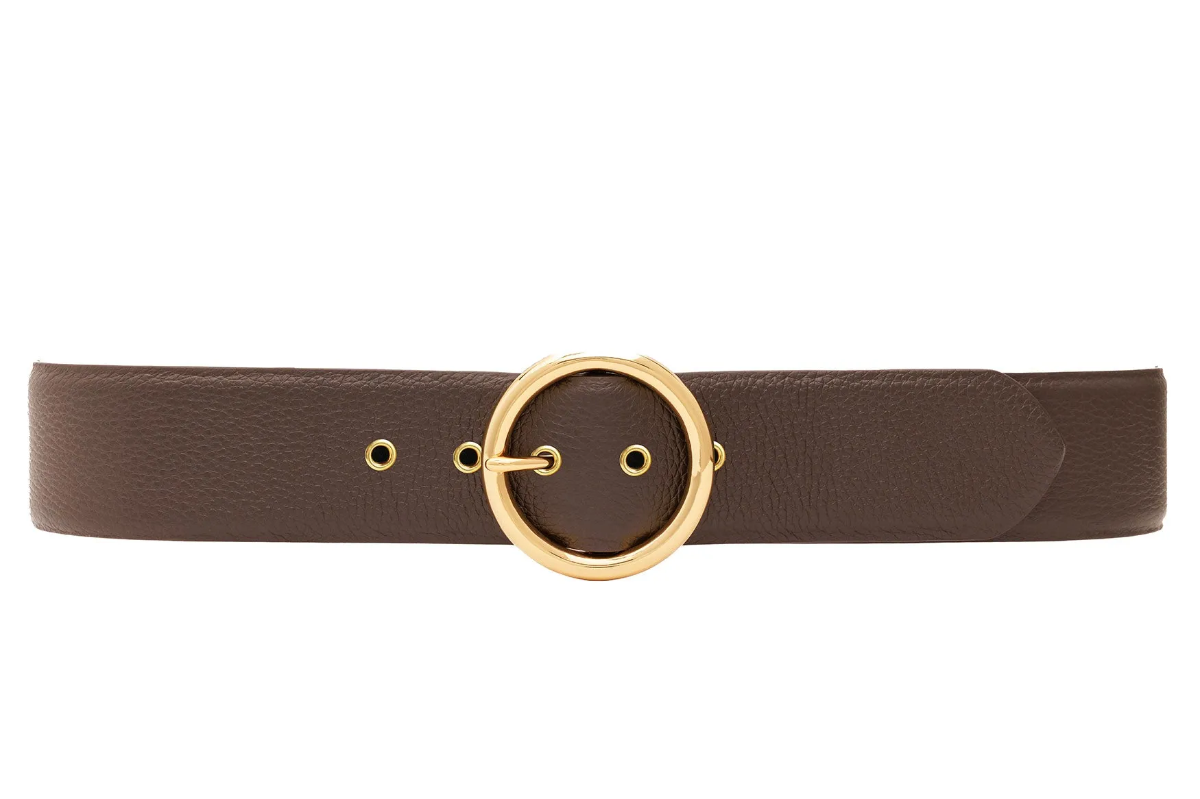 Pebbled Calf Belt with Circular Gold Buckle and Matching Grommets sold by W. Kleinberg