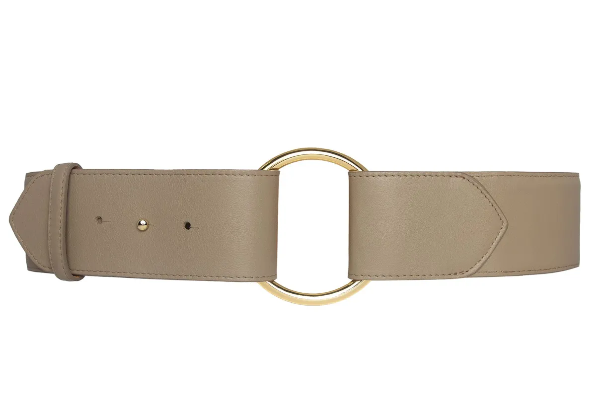 Pebbled Calf Belt with Gold O-Ring and Stud Closure made by W. Kleinberg
