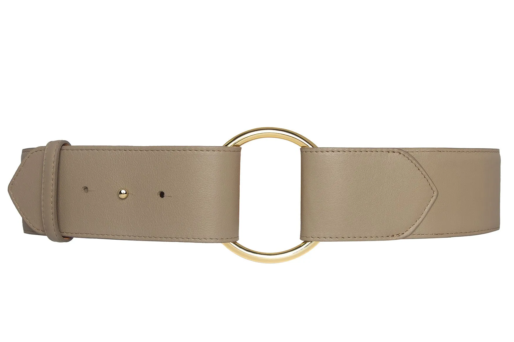 Pebbled Calf Belt with Gold O-Ring and Stud Closure sold by W. Kleinberg