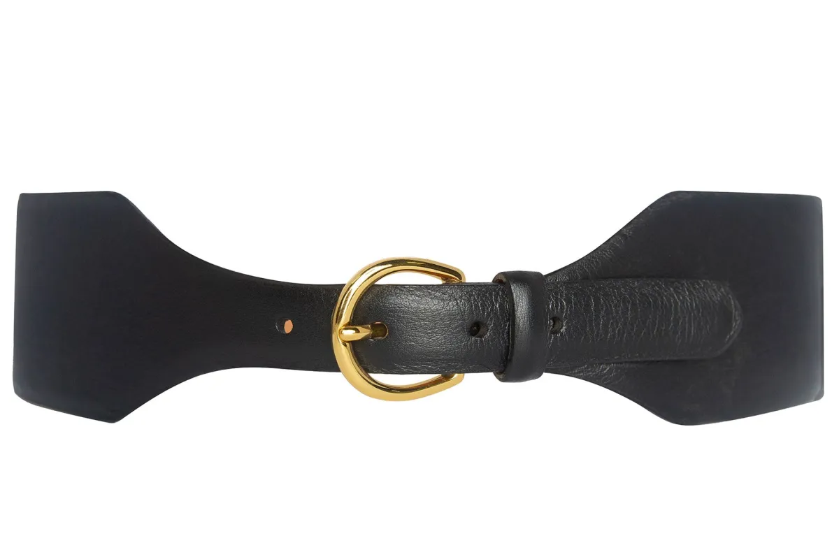 Tapered Waist Calf Belt with Gold Buckle made by W. Kleinberg