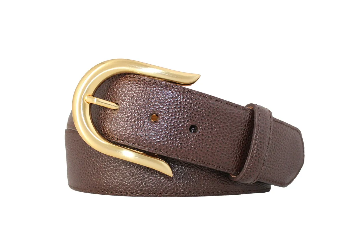 Pebbled Calf Belt with Brushed Gold Buckle made by W. Kleinberg