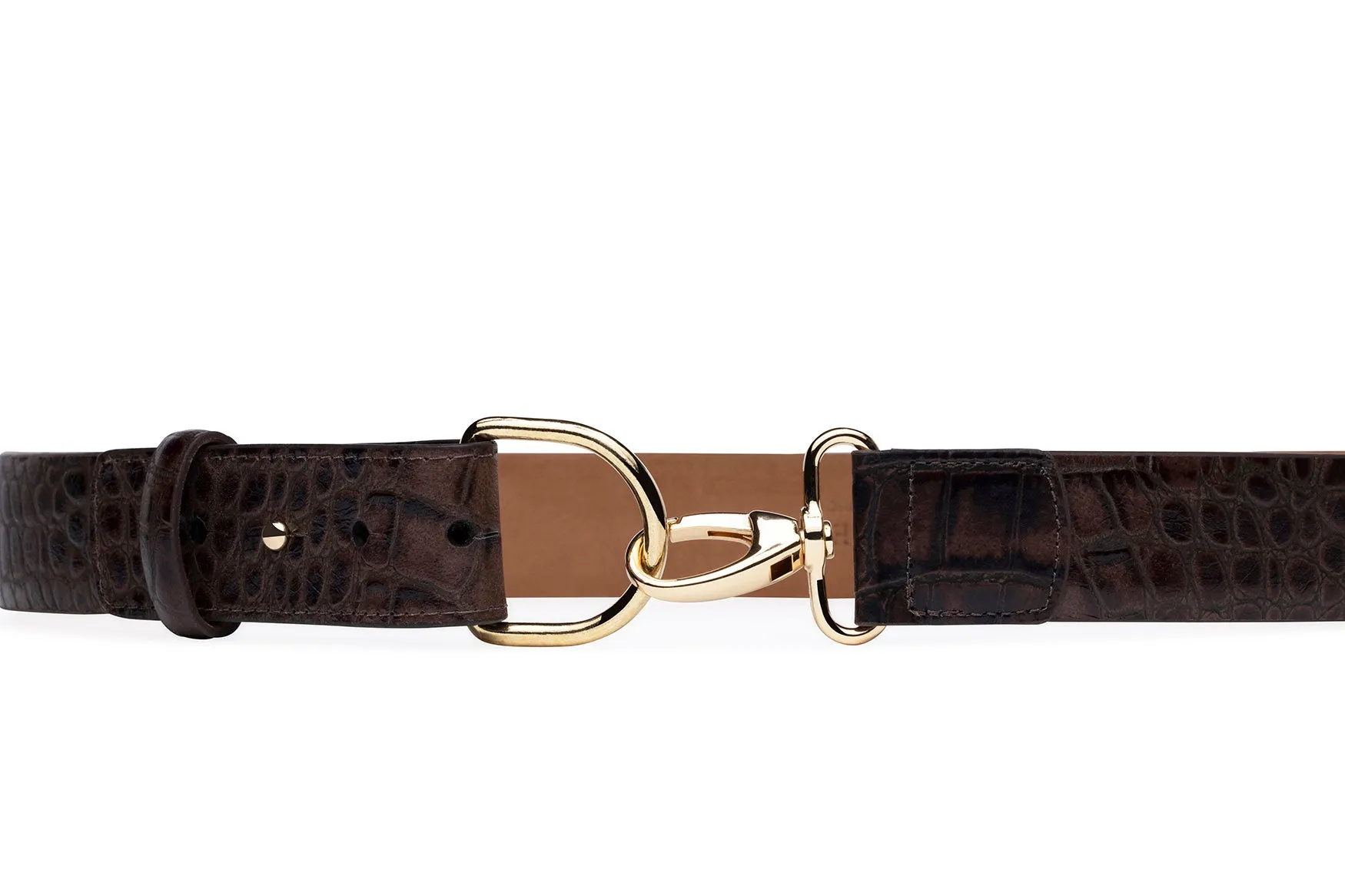 Italian Embossed Crocodile Belt with Gold Lobster Claw Buckle sold by W. Kleinberg