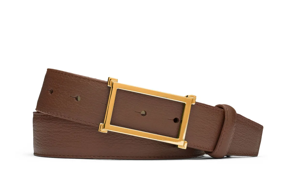 Pebbled Calf Belt with Gold Window Buckle made by W. Kleinberg