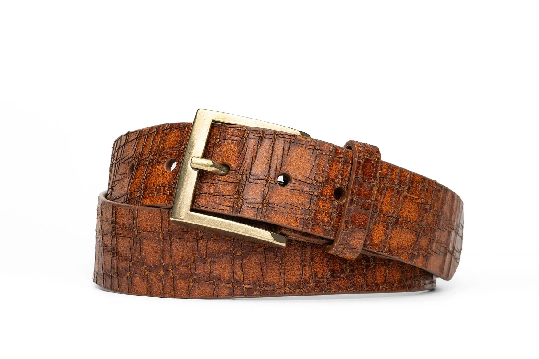 Crossroads Calf Belt with Antique Brass Buckle sold by W. Kleinberg