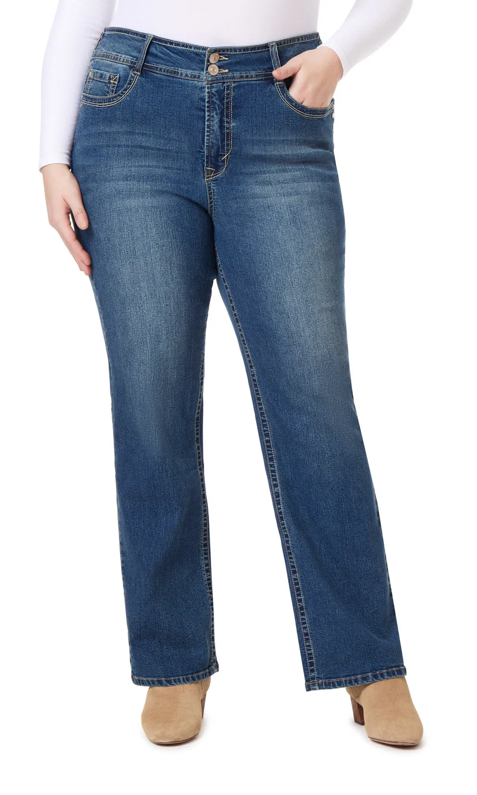 Plus InstaStretch® Luscious Curvy Bootcut Jeans sold by Wallflower