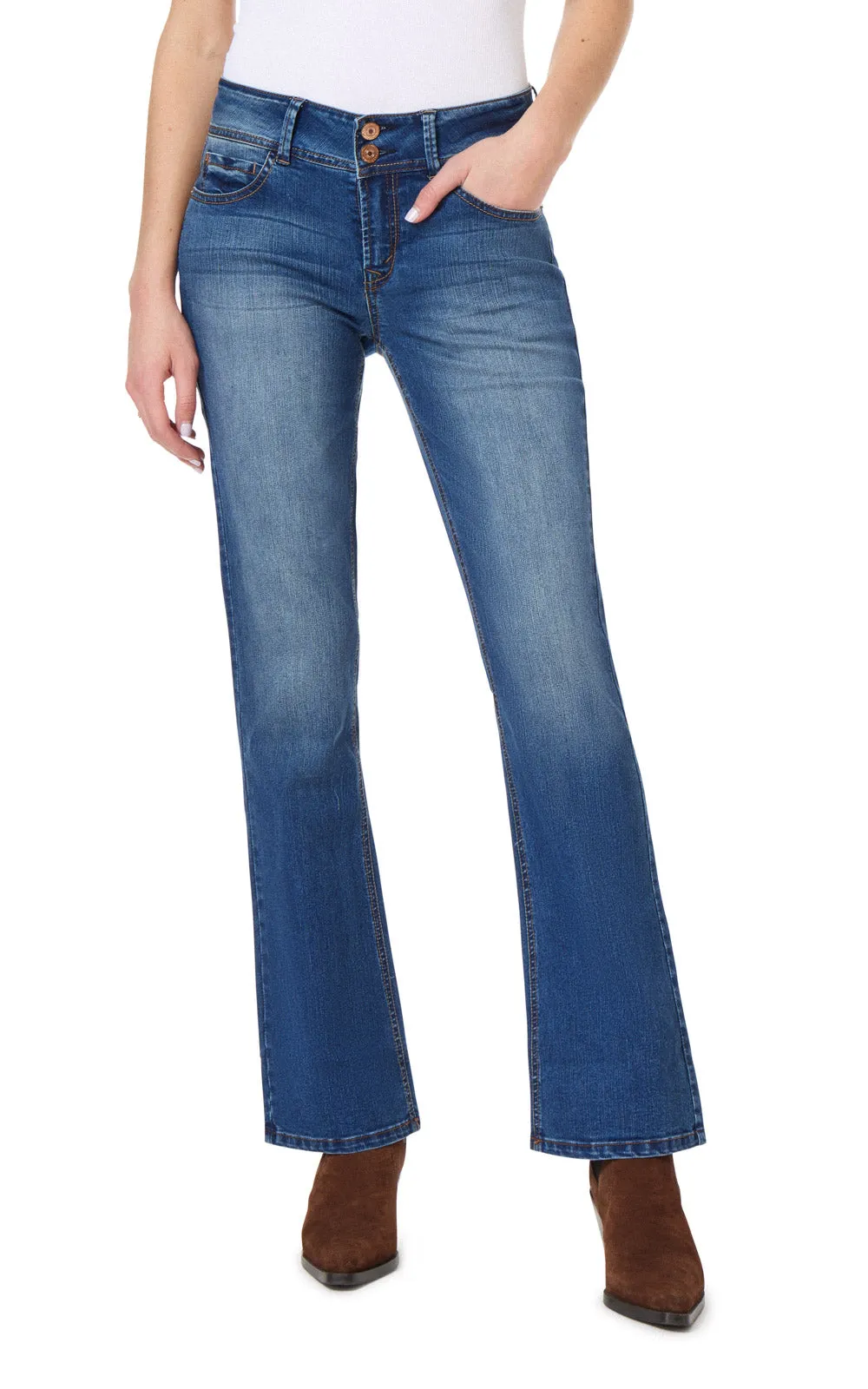 InstaStretch Luscious Curvy Bootcut Mid-Rise Jeans sold by Wallflower