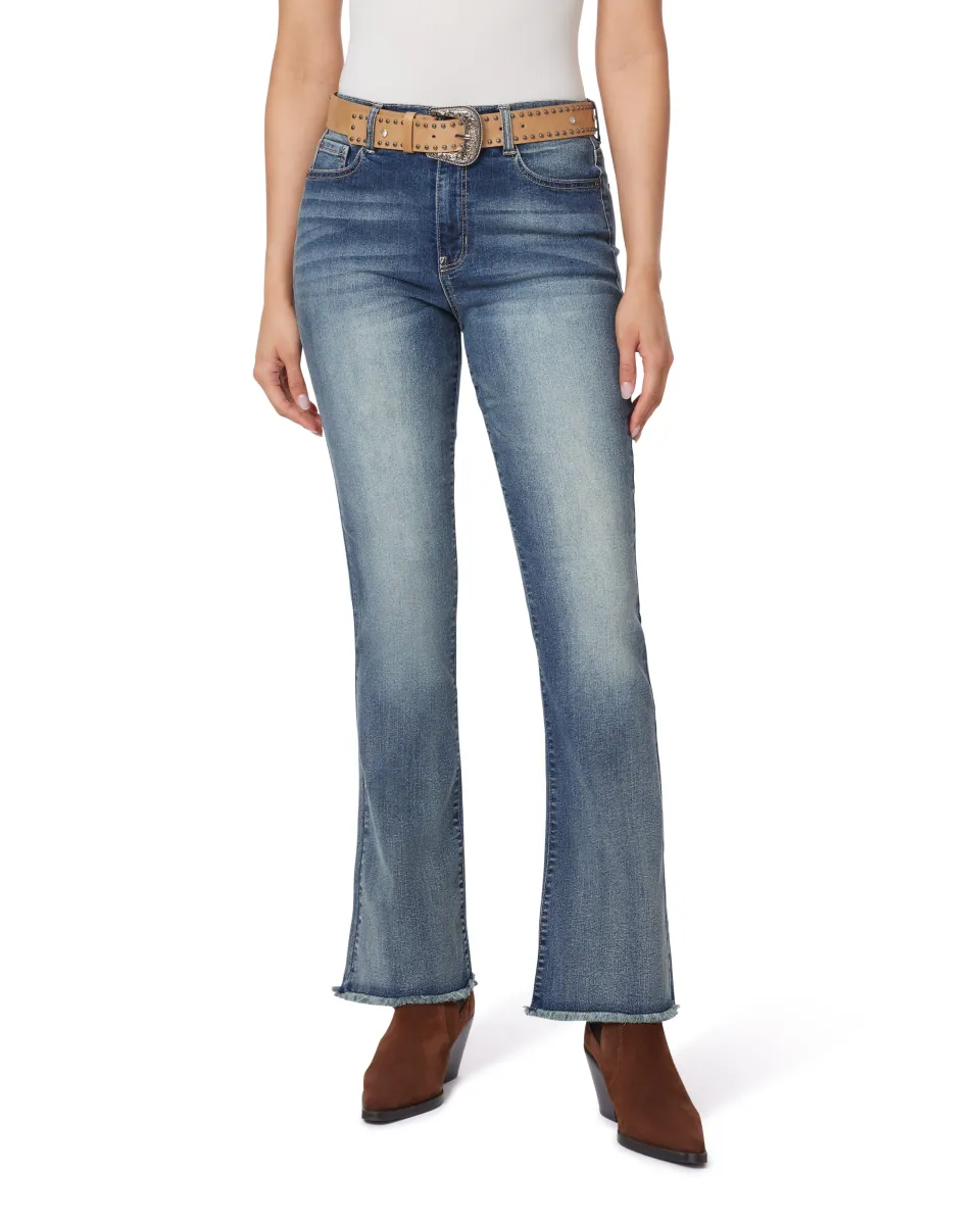 InstaVintage Fearless Curvy Belted Flare High Rise Jeans sold by Wallflower