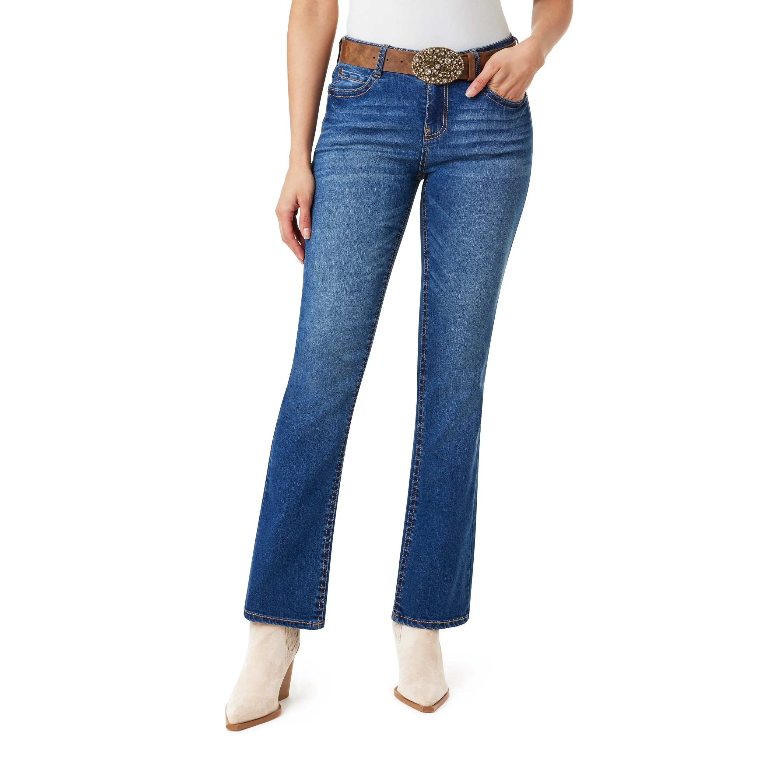 InstaSretch Feisty Curvy Low Rise Slim Flare Jeans sold by Wallflower