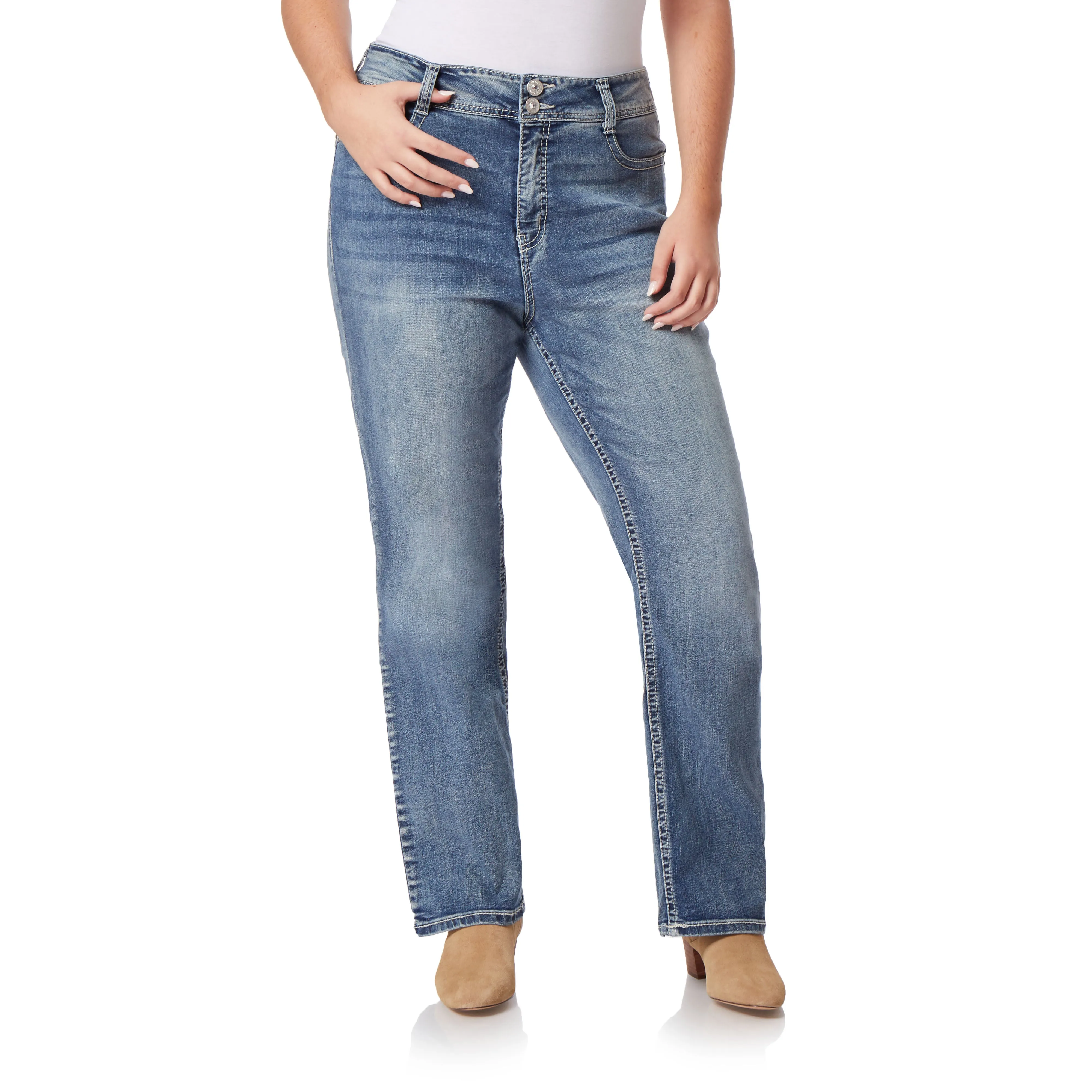 Plus InstaStretch Luscious Curvy Mid-Rise Bootcut Jeans sold by Wallflower