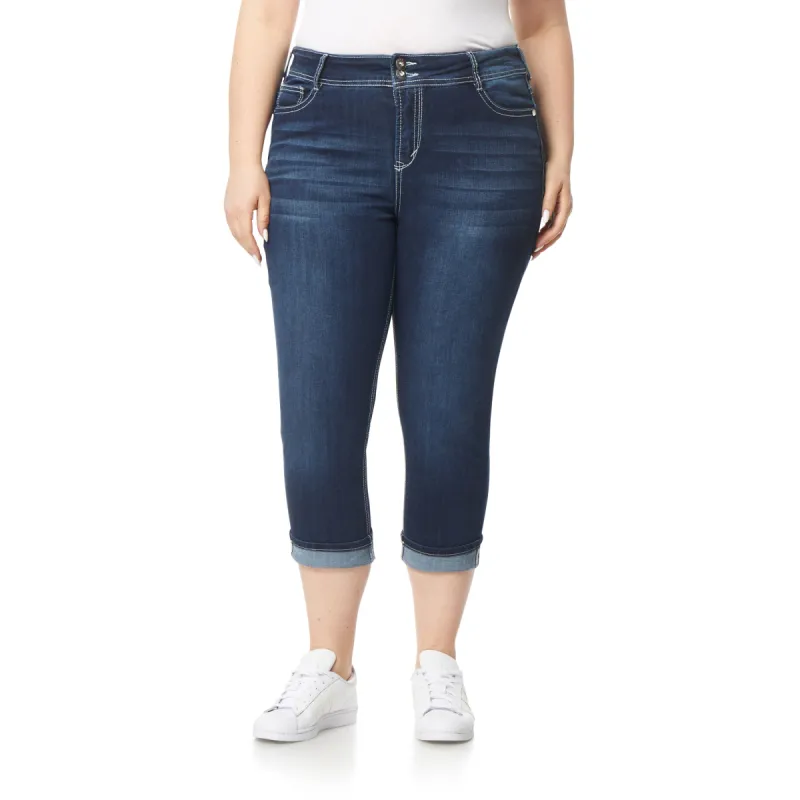 Plus InstaStretch Luscious Curvy Mid-Rise Bling Crop Jeans sold by Wallflower