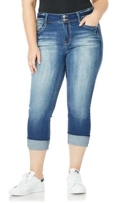 Plus InstaStretch Luscious Curvy Cuffed Crop Jeans made by Wallflower