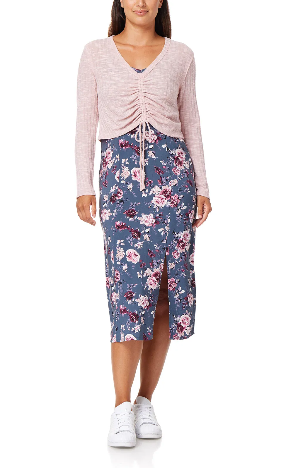 Shiloh Tie-Front Cropped Cardigan & Midi Dress Set sold by Wallflower product image thumbnail 4