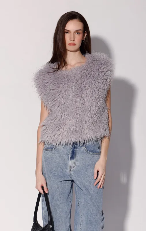 Bellamy Vest, Light Grey Faux Fur made by Walter Baker