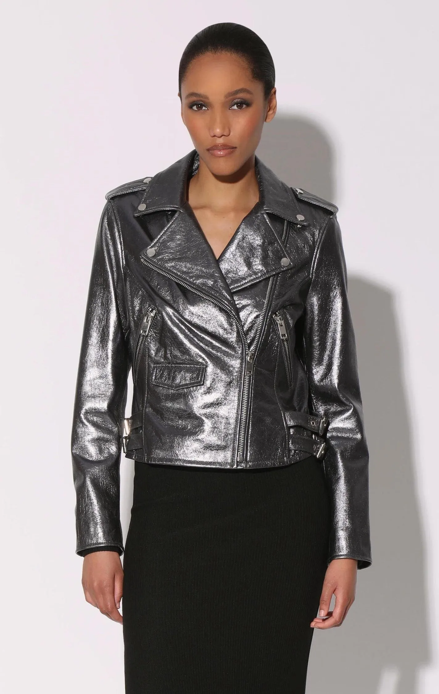 Liz Jacket, Gunmetal - Leather sold by Walter Baker