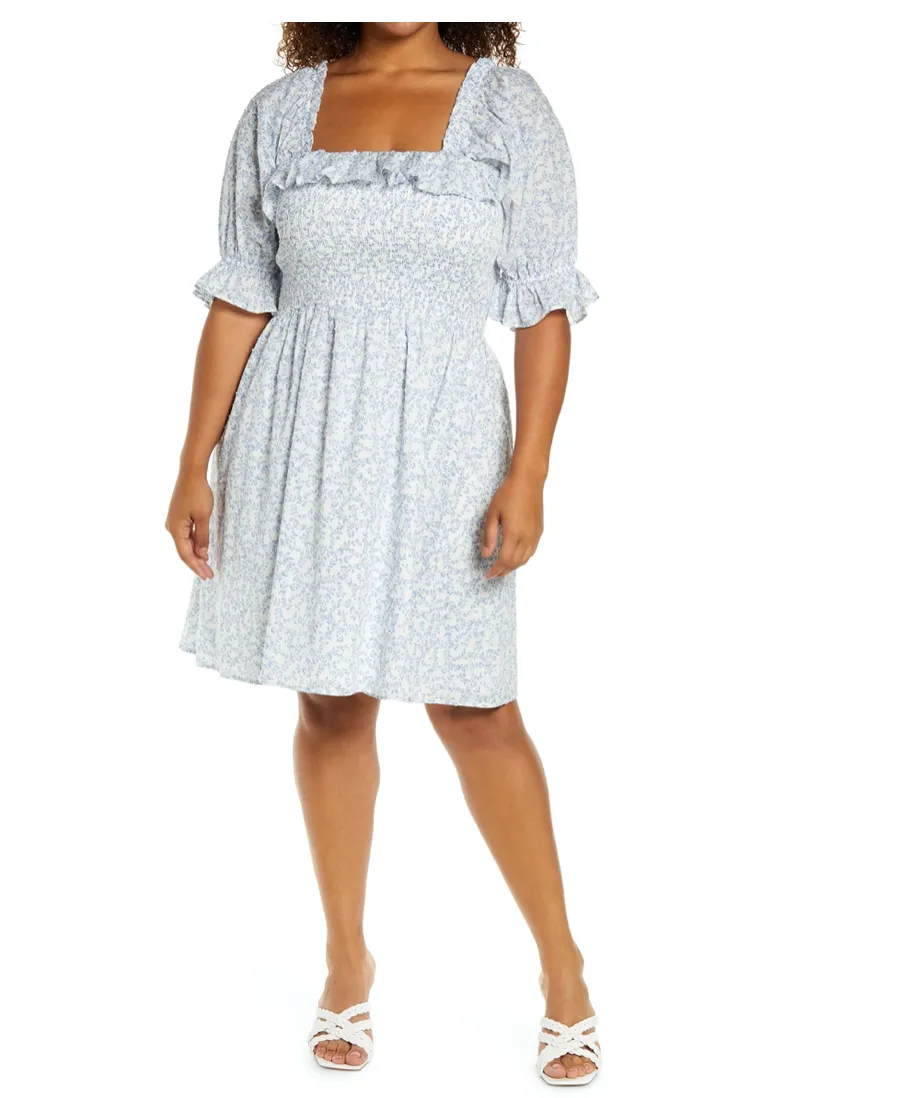 TONYA SMOCKED MINI DRESS sold by Wayf