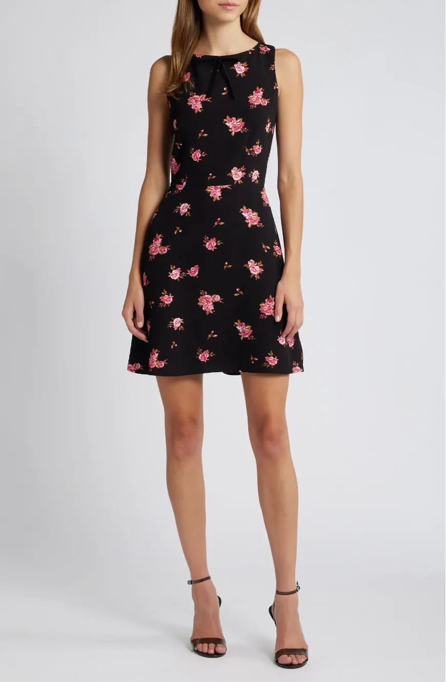 FLORAL BOW NECK FIT & FLARE MINI DRESS sold by Wayf