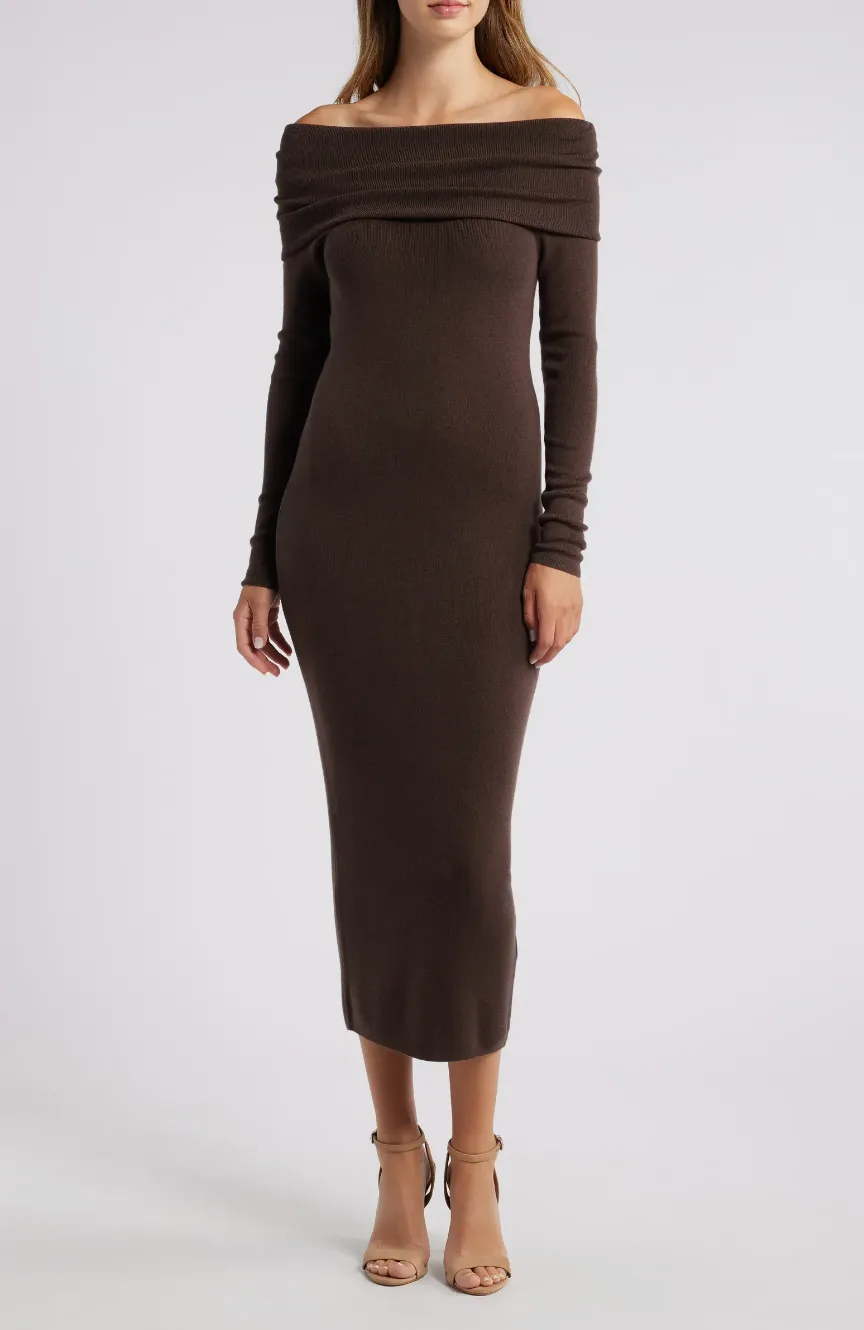 OFF SHOULDER SWEATER DRESS sold by Wayf
