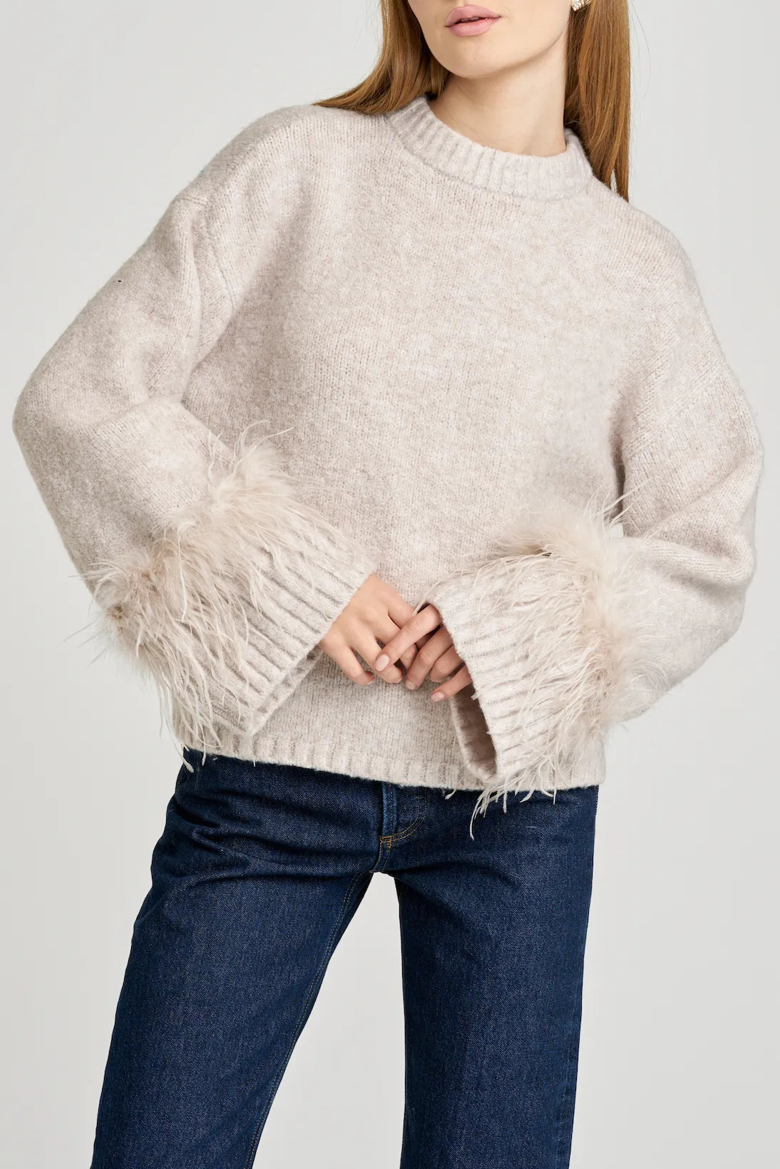 PIA FEATHER TRIM PULLOVER sold by Wayf
