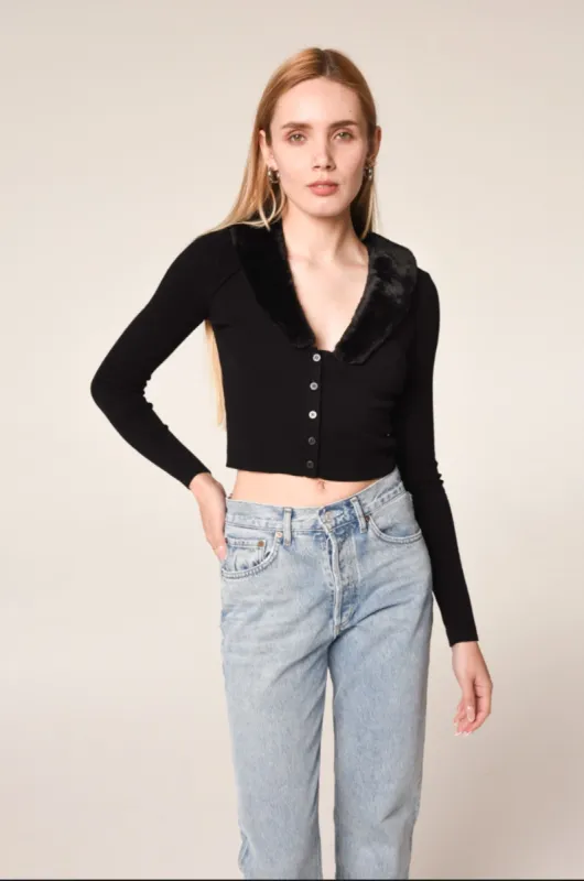 GINGER FUR COLLAR CARDIGAN sold by Wayf