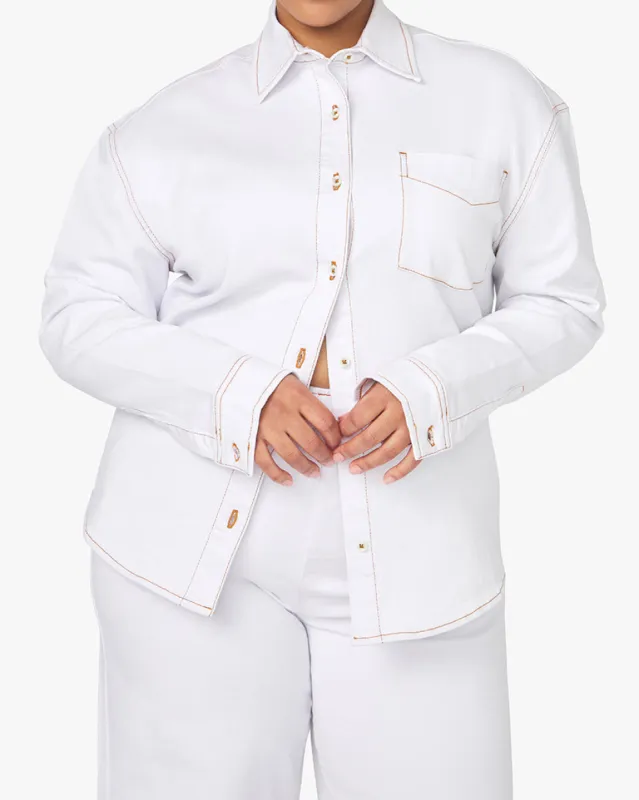 Boyfriend Stretch Twill Denim Shirt sold by WeWoreWhat