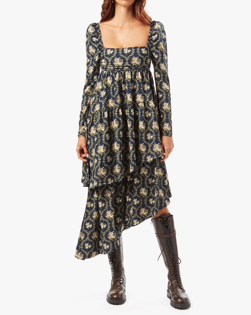 Puff Sleeve Victorian Floral Asymmetrical Tiered Dress sold by WeWoreWhat