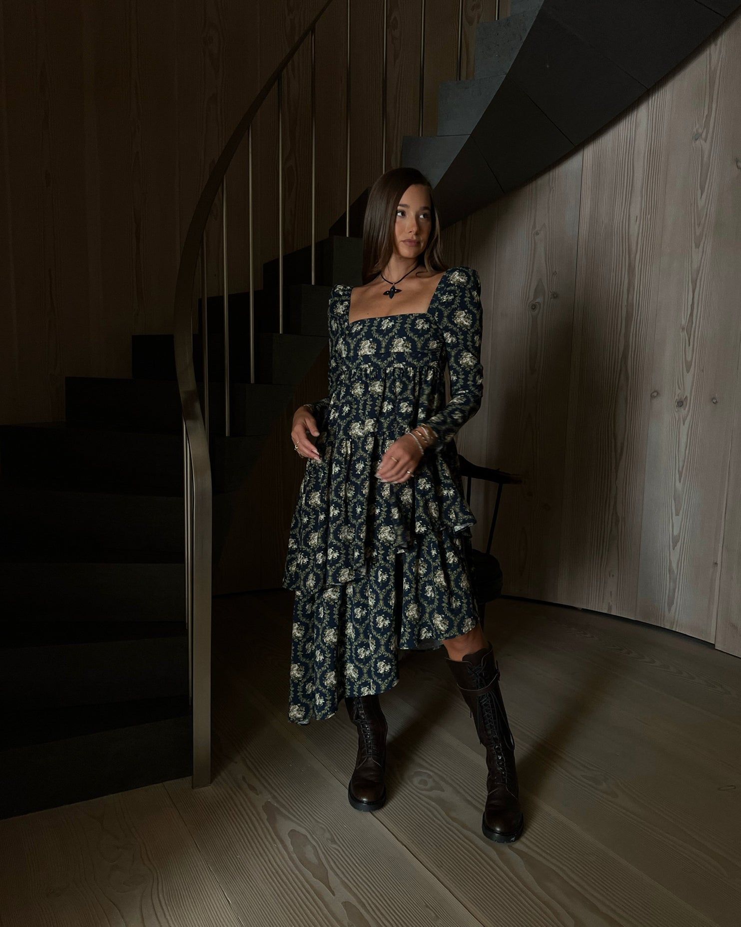 Puff Sleeve Victorian Floral Asymmetrical Tiered Dress sold by WeWoreWhat product image thumbnail 3