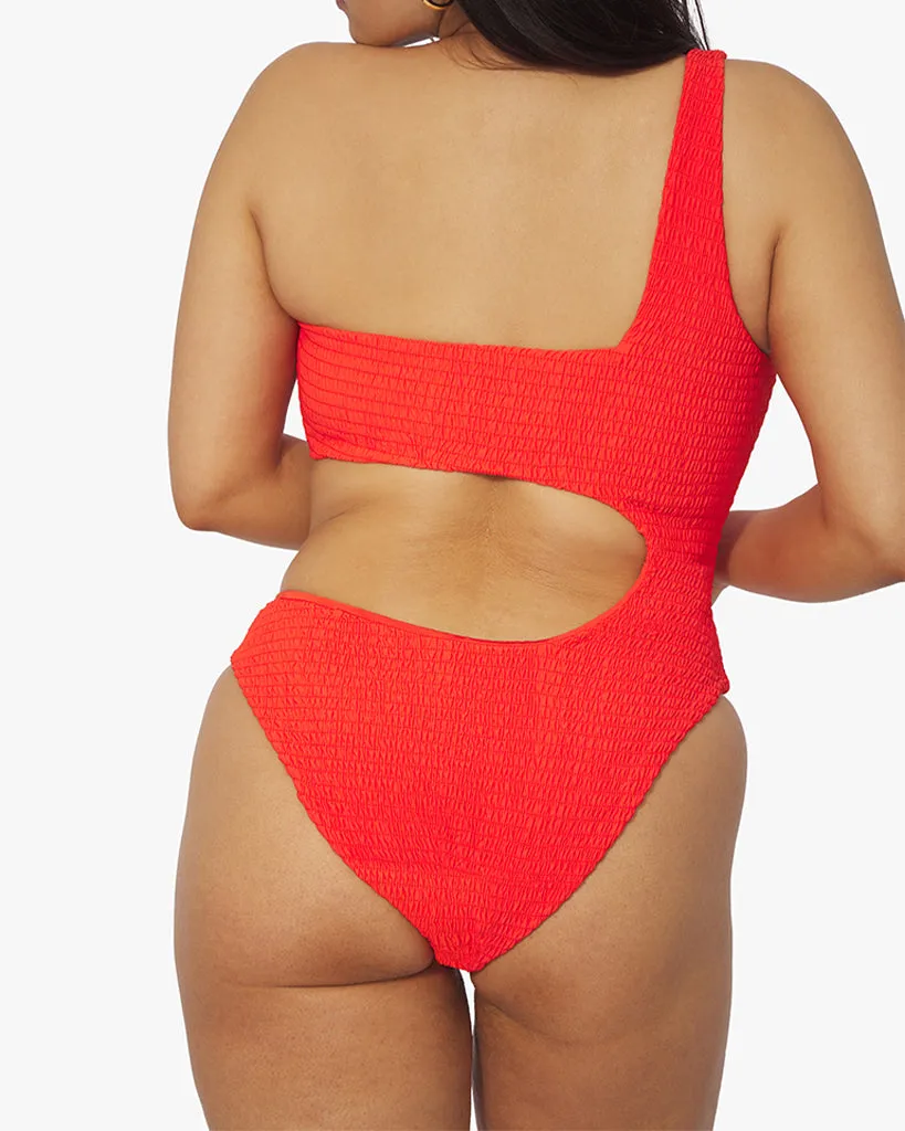 One Shoulder Cut-Out Smocking One Piece sold by WeWoreWhat product image thumbnail 4