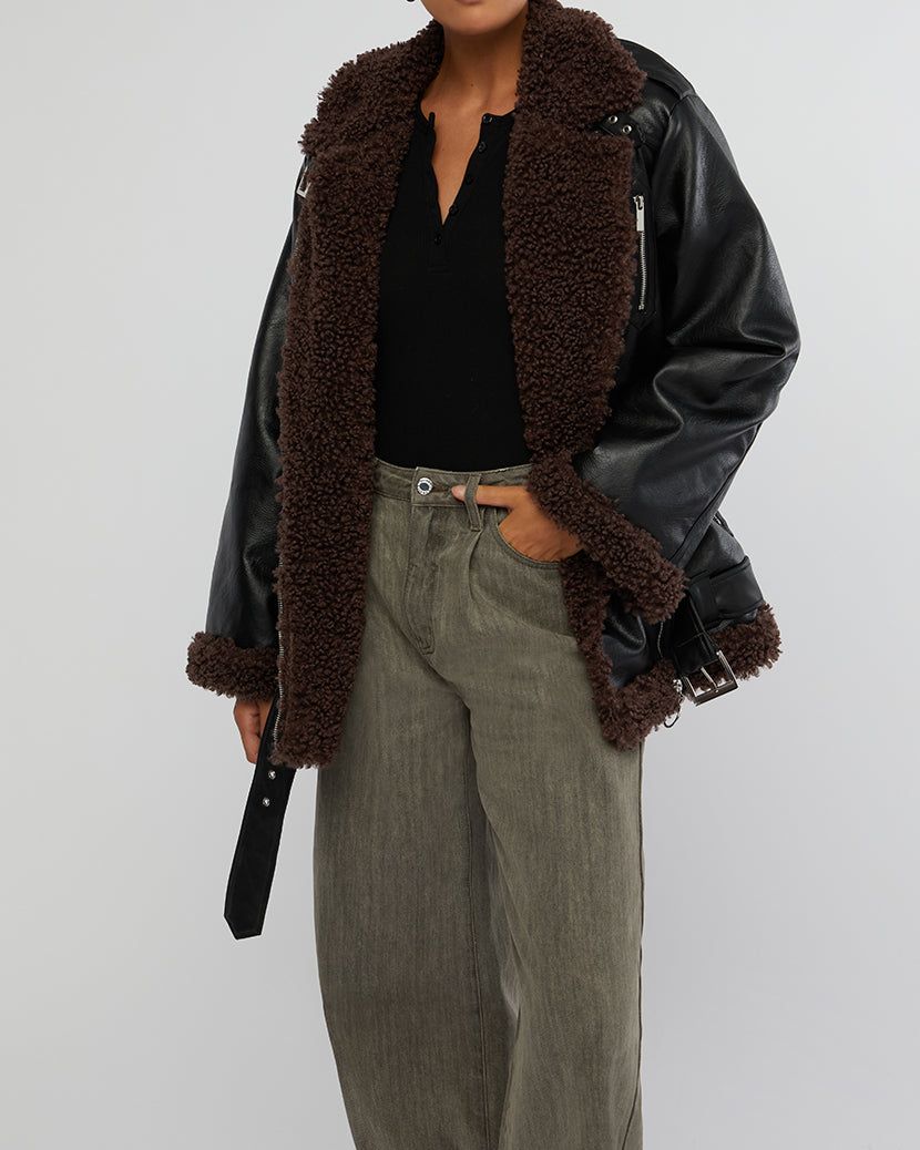 Oversized Faux Sherpa Moto Jacket sold by WeWoreWhat