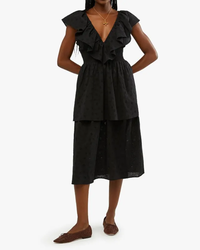 Slit Front Eyelet Ruffle Midi sold by WeWoreWhat