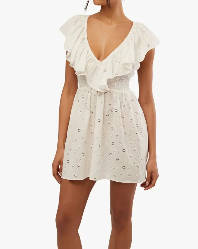 V-Neck Eyelet Ruffle Mini sold by WeWoreWhat