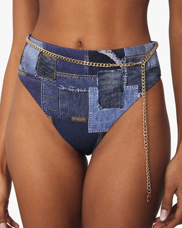 Emily Denim Patchwork Bikini Bottom sold by WeWoreWhat