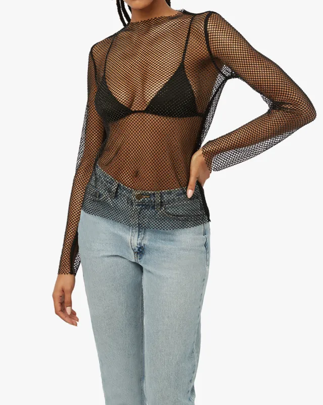 Crystal Mesh Mock Neck Top sold by WeWoreWhat